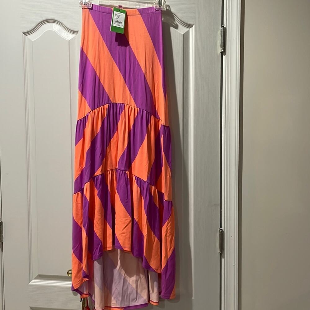 Lily Pulitzer xs maxi orange purple hi low hemline elastic waste nwt 55529